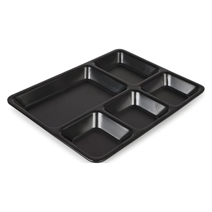 TWINK Lunch Plates, Dinner Plates || Full Length Lunch Thali Multicolor Plate Set of 2 (Black Partition Thali 5)