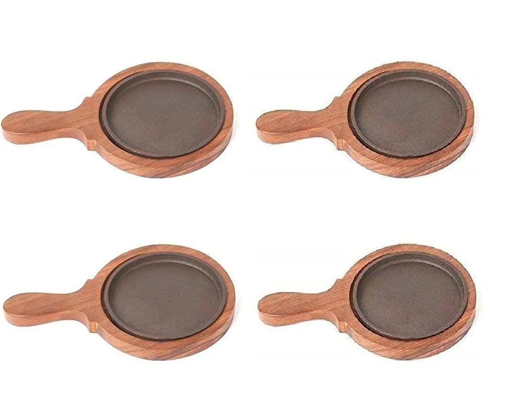 Anaya Afroz Iron Sizzler Plate with Wooden Handle Plate