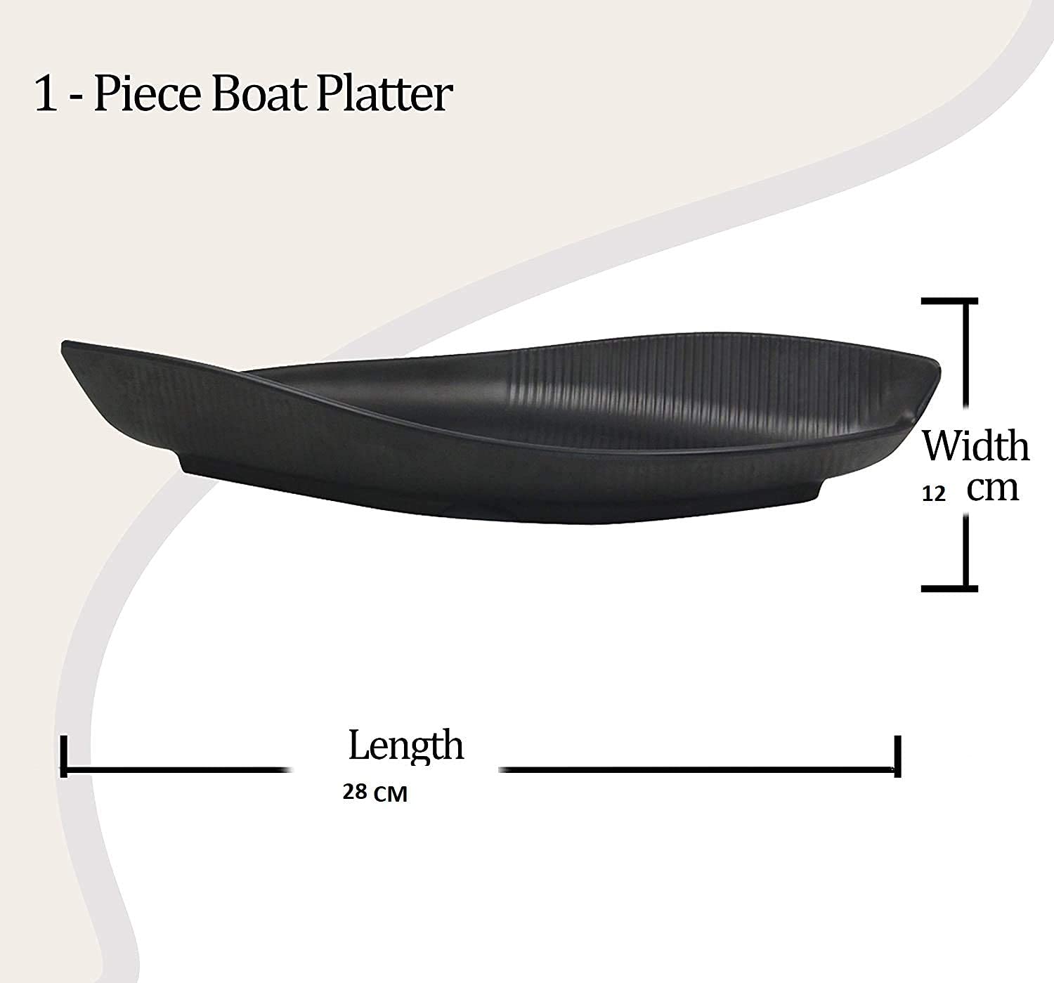 Sash Mart Boat Shape Serving Platter or Tray to Serve Snacks Salads Fruits Multi Use Microwave Safe Melamine Black