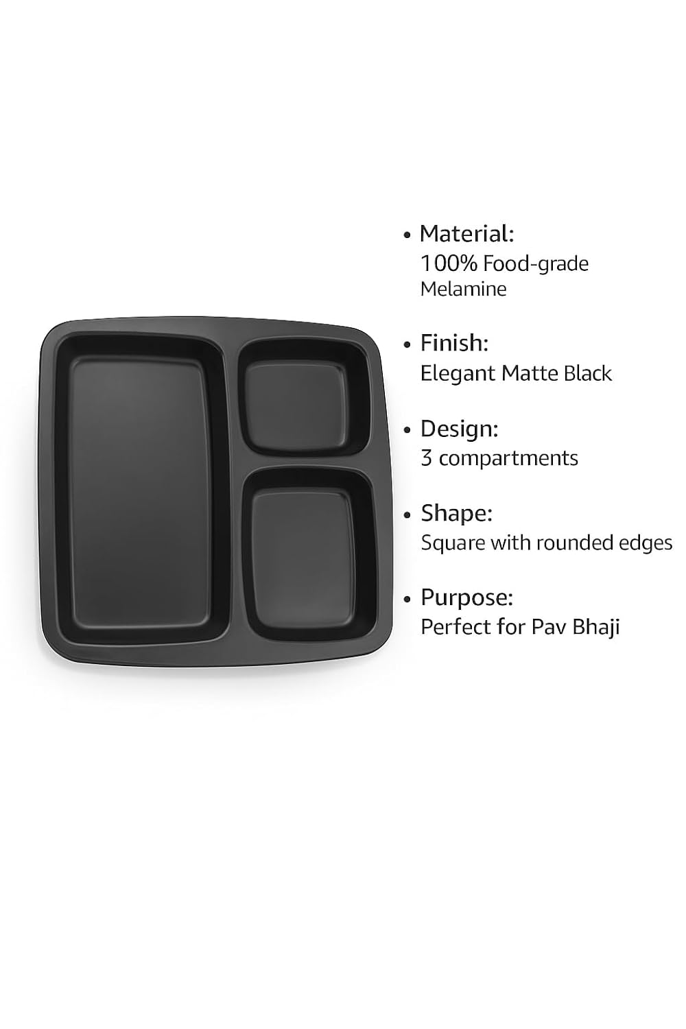 Aavasa Melamine 3 in 1 Square Pav Bhaji Plate