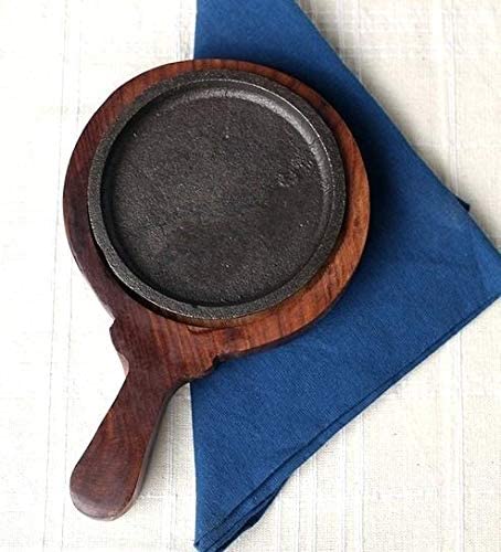 Anaya Afroz Iron Sizzler Plate with Wooden Handle Plate