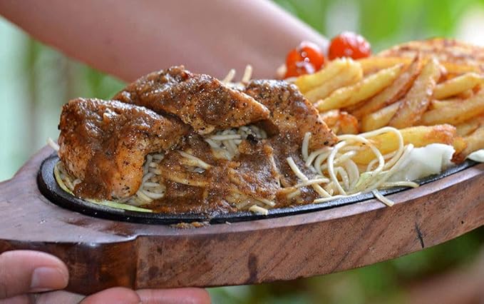 Linquard Collection Store Wooden Sizzler Plate with Oval Base/sizzler Plate with Wooden Stand