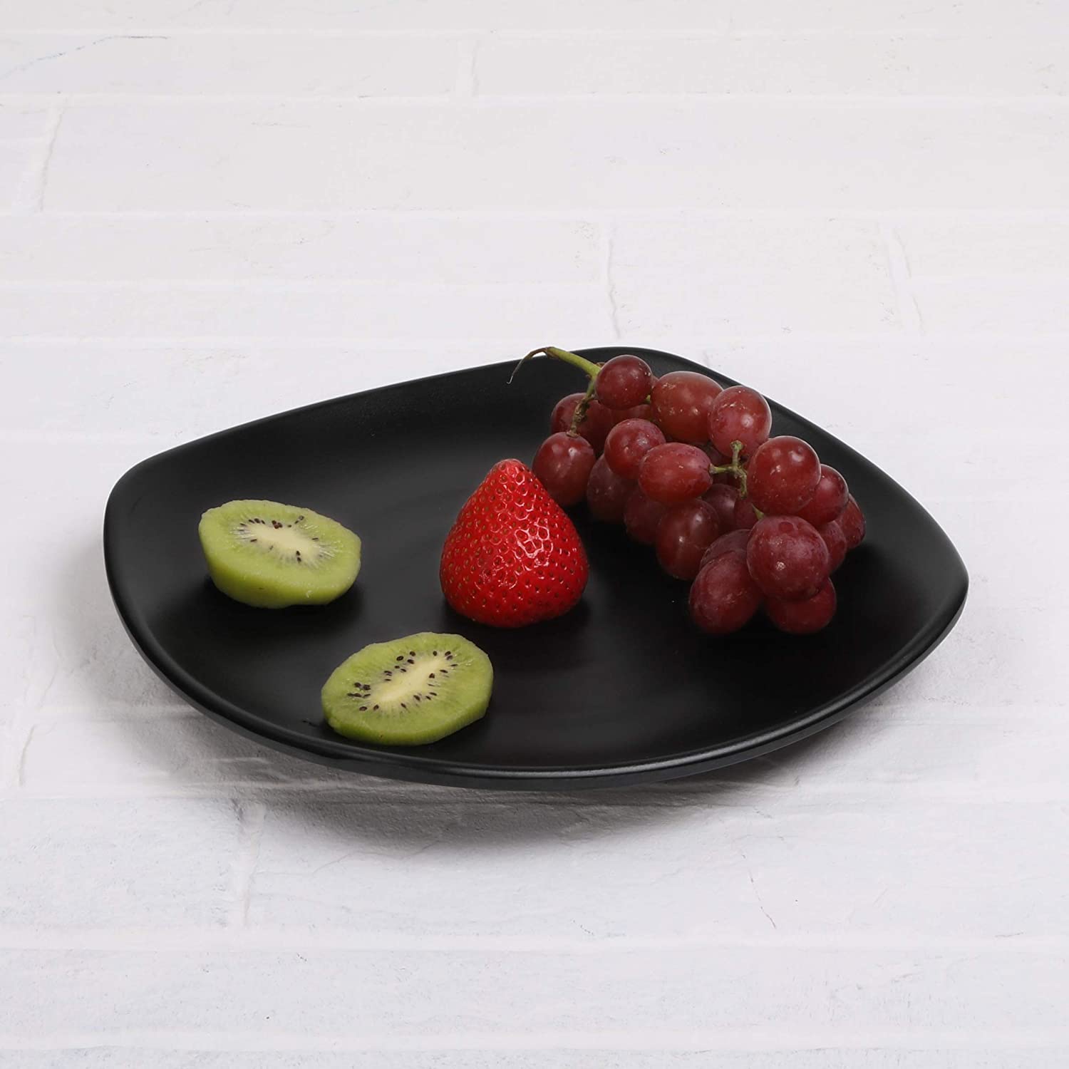 Pack of 12 Square Plate Melamine Dinner Set - Full Plates with Katoris (Matt Black Finish).