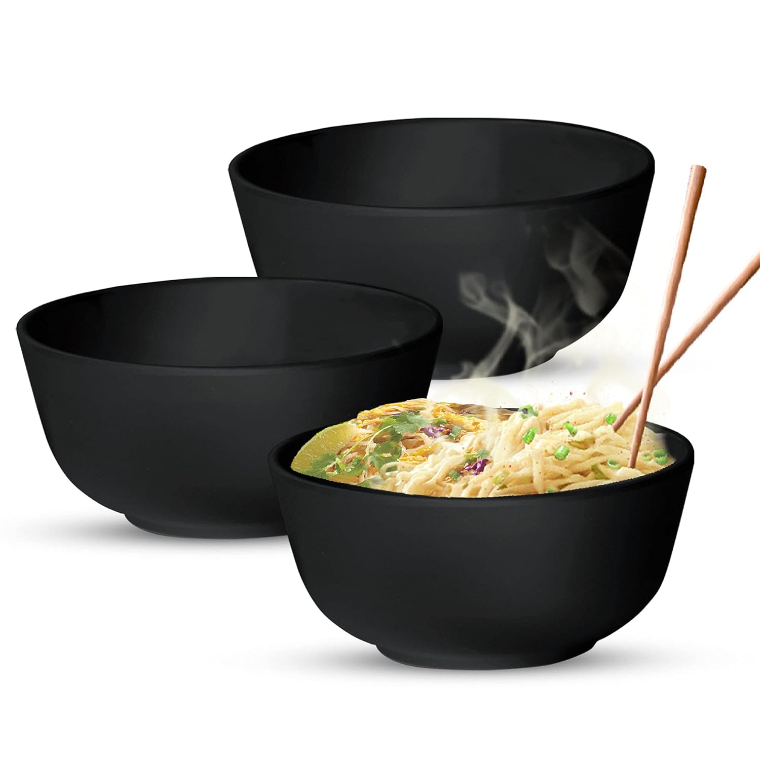 MILTON Lissome Veg Soup Melamine Bowl Set of 6, 340 ml, Black (4.5")