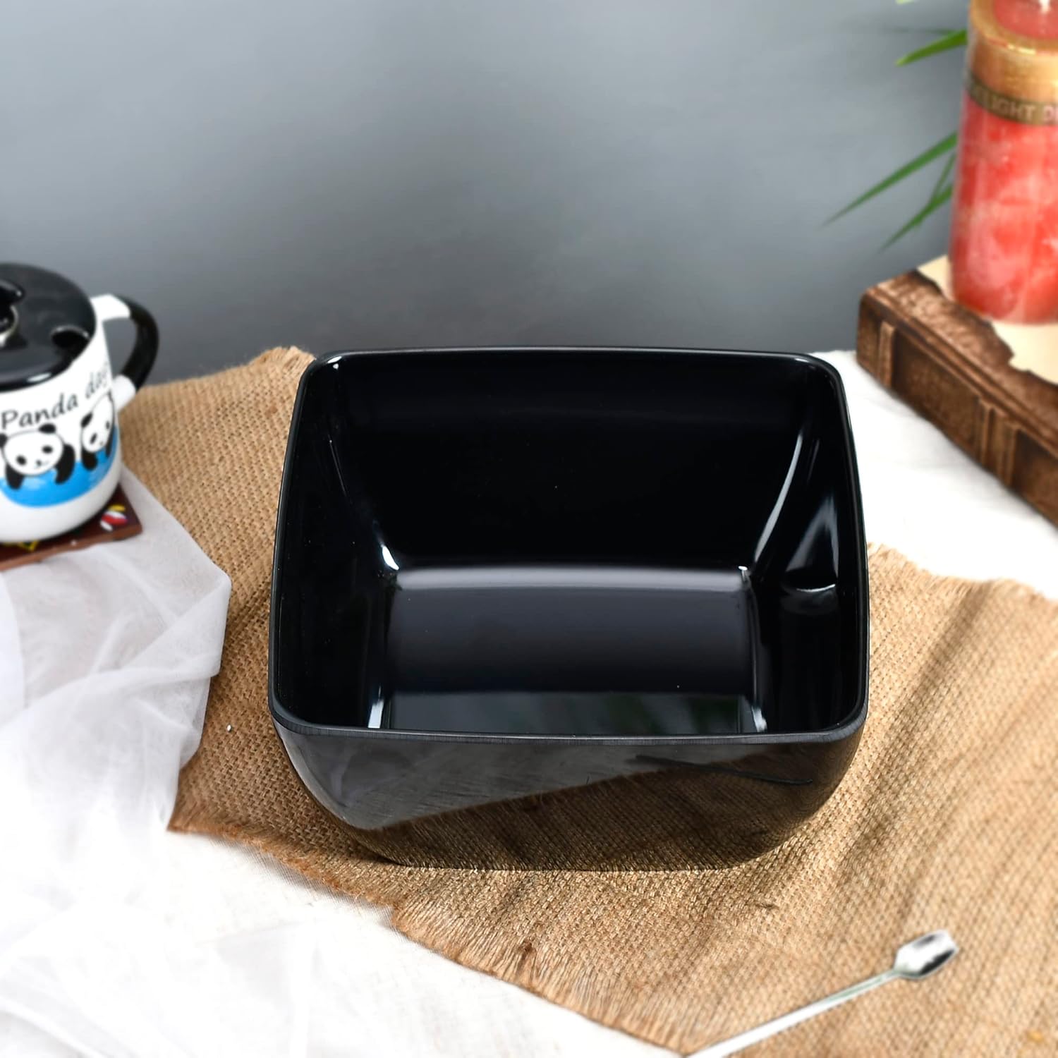 Melamine Square Black Big Serving Bowl Size 10'' inch & 4.5ltr Capacity (Black)
