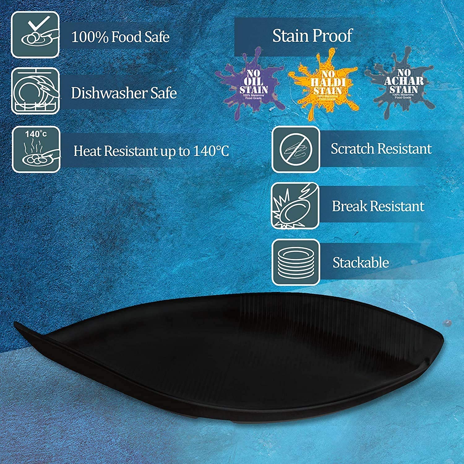 Sash Mart Boat Shape Serving Platter or Tray to Serve Snacks Salads Fruits Multi Use Microwave Safe Melamine Black