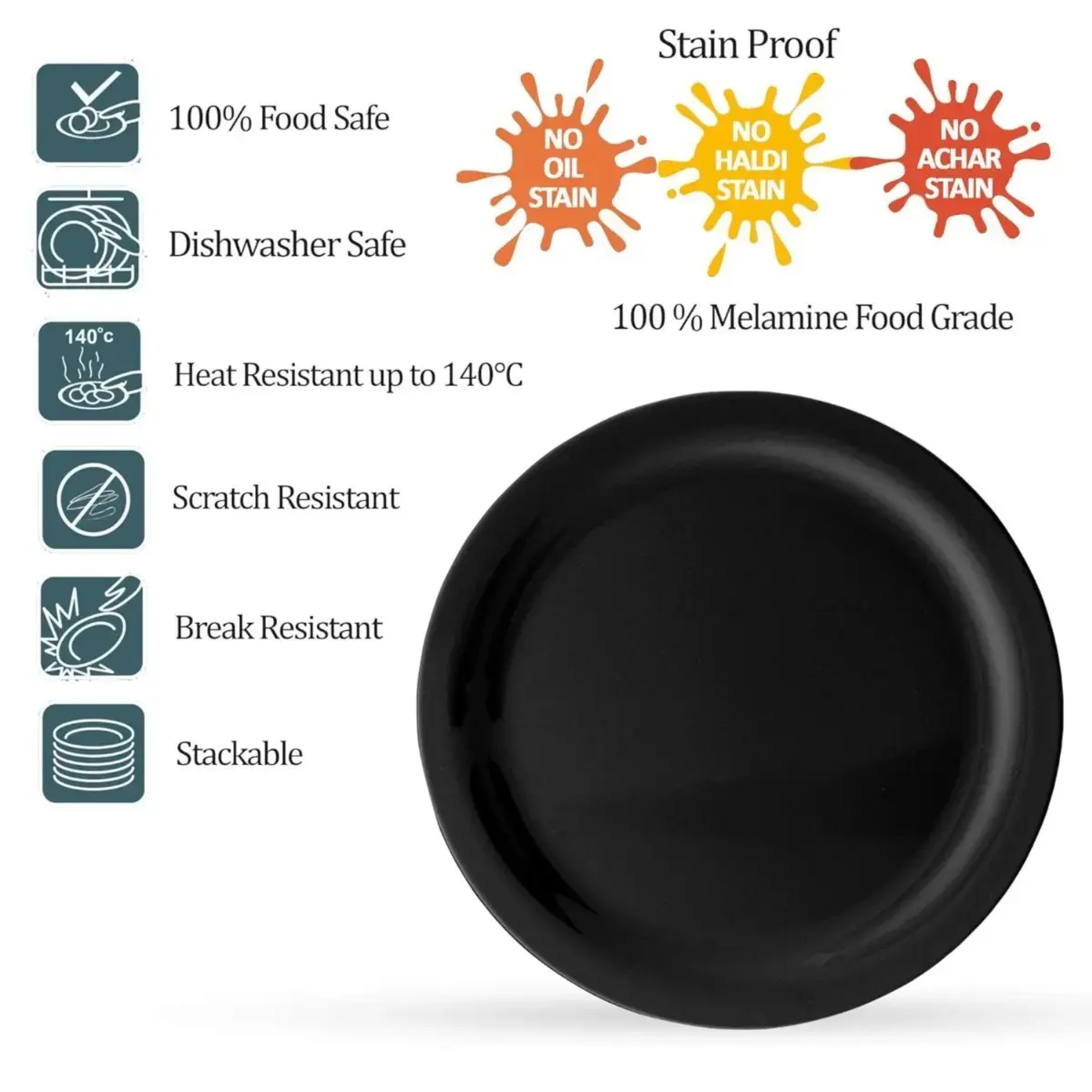 Milton Lissome Matt Buffet Melamine Plate, Set of 3, Black (12.5" Each)